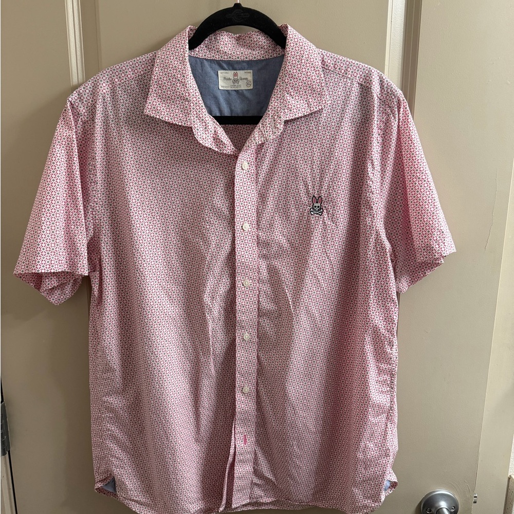 Men's Psycho Bunny Pink Patterned Short Sleeve Shirt